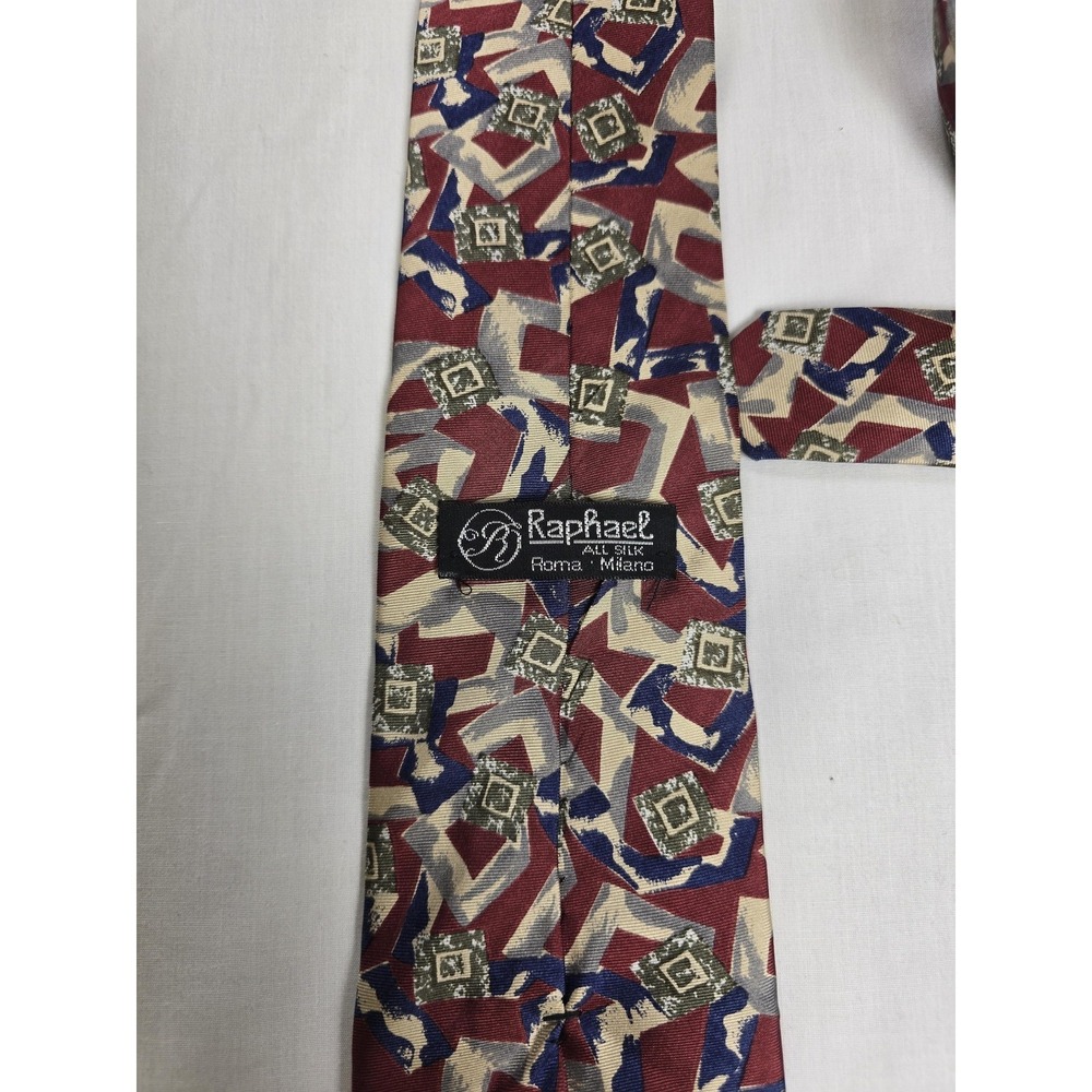 Raphael Tie Mens Red Blue Abstract Geometric Silk Handmade Roma Milano Necktie